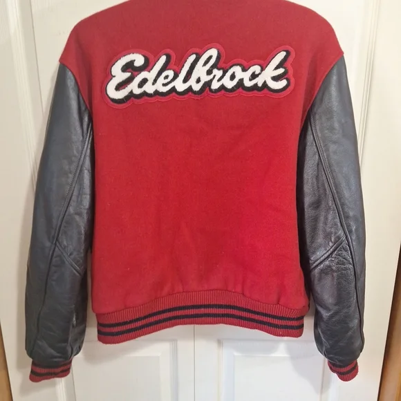 Edelbrock Racing Varsity Lettermen's Embroidered Wool Blend Leather Jacket-L-USA - Picture 5 of 11
